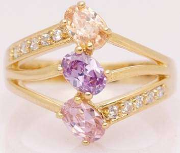 10k Yellow Gold Filled Lady's Three Gemstone Jewelry Ring SizeP